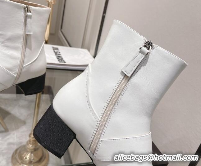 Elegant Chanel Calfskin CC Buckle Short Boots 5cm 111153 White