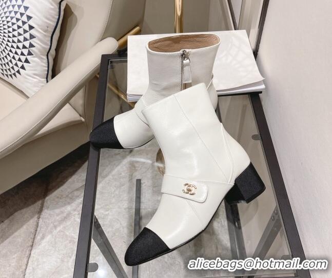 Elegant Chanel Calfskin CC Buckle Short Boots 5cm 111153 White