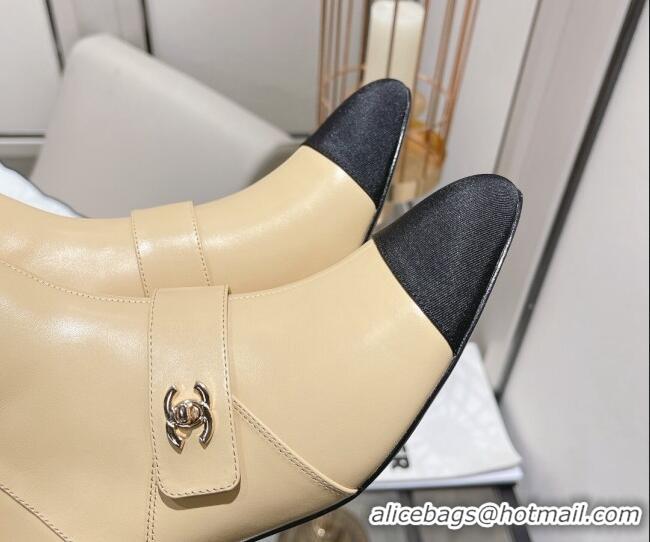 Good Quality Chanel Calfskin CC Buckle Short Boots 5cm 111153 Beige