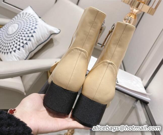 Good Quality Chanel Calfskin CC Buckle Short Boots 5cm 111153 Beige