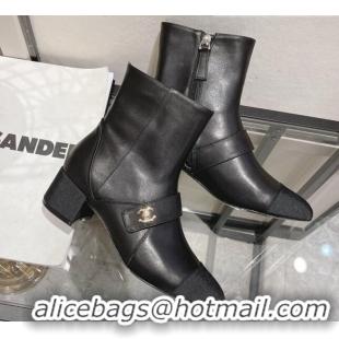 Low Cost Chanel Calfskin CC Buckle Short Boots 5cm 111153 Black