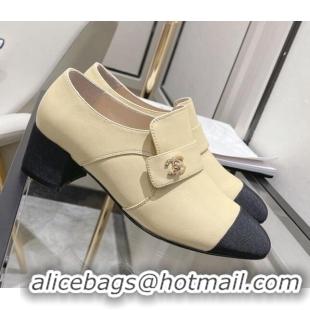 Good Product Chanel Calfskin CC Buckle Pumps 5cm 111156 Beige