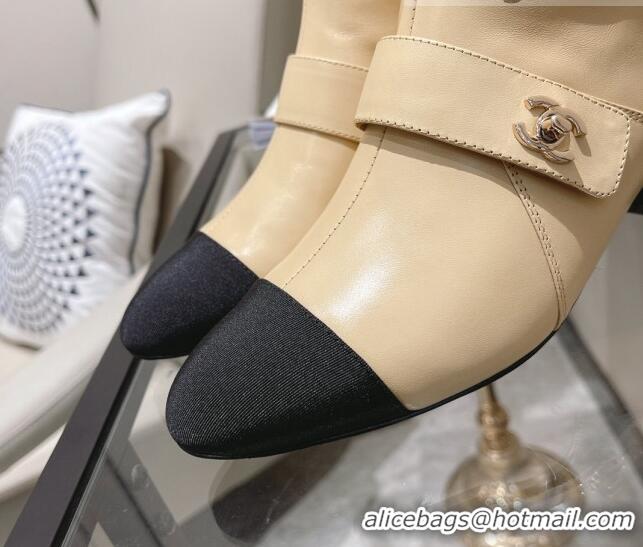 Best Design Chanel Calfskin CC Buckle High Boots 5cm 111159 Beige