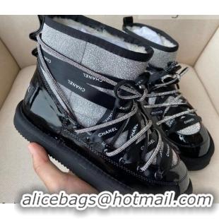 Best Luxury Chanel Wool Laced Ankle Short Flat Boots 111163 Silver/Black