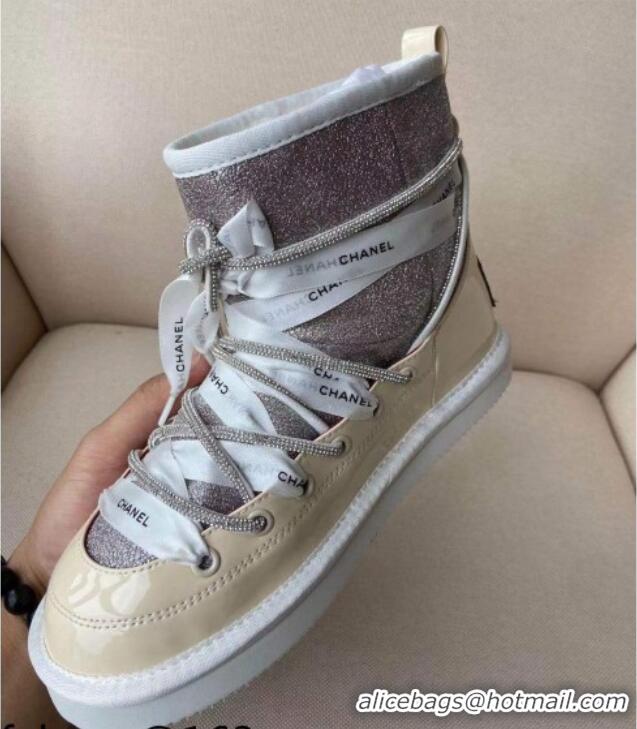 Good Quality Chanel Wool Laced Ankle Short Flat Boots 111163 Silver/Beige