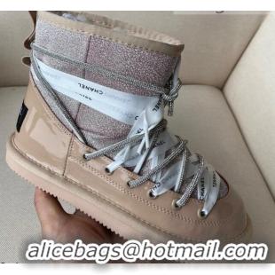 Best Design Chanel Wool Laced Ankle Short Flat Boots 111163 Silver/Nude