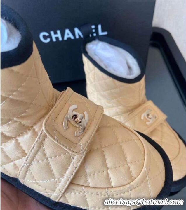 New Style Chanel Soft Calfskin Ankle Short Boots with CC Buckle 111169 Beige