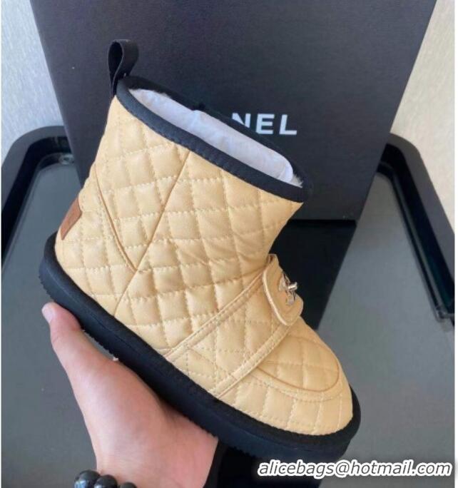 New Style Chanel Soft Calfskin Ankle Short Boots with CC Buckle 111169 Beige