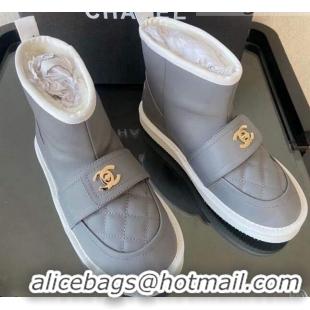 Affordable Price Chanel Soft Calfskin Ankle Short Boots with CC Buckle 111169 Gray