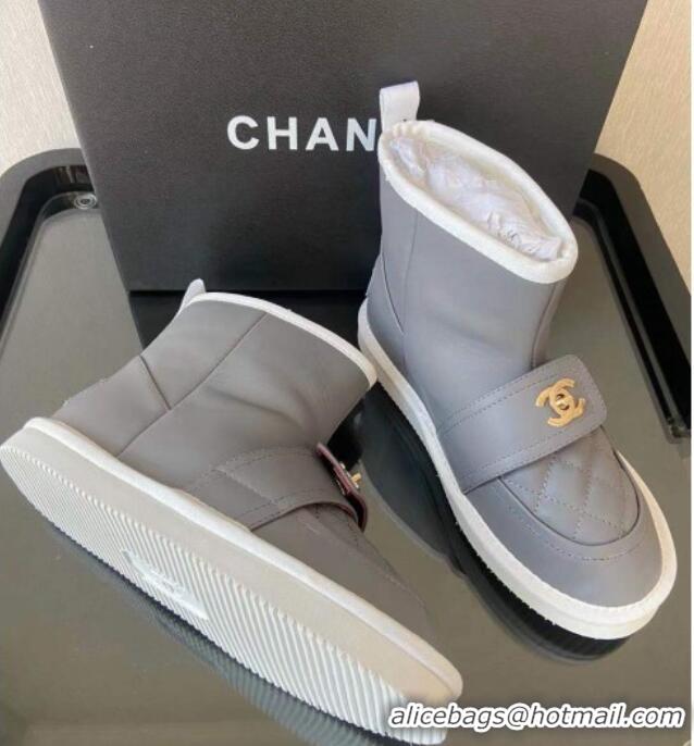 Affordable Price Chanel Soft Calfskin Ankle Short Boots with CC Buckle 111169 Gray