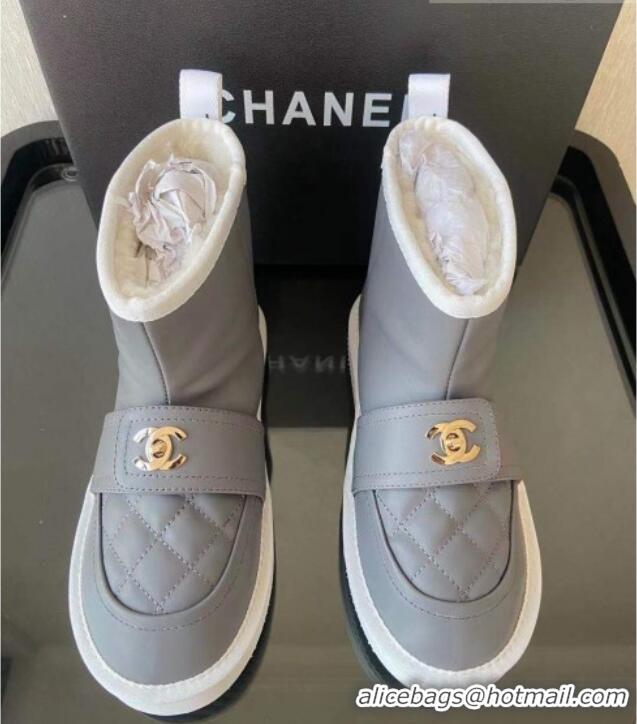 Affordable Price Chanel Soft Calfskin Ankle Short Boots with CC Buckle 111169 Gray