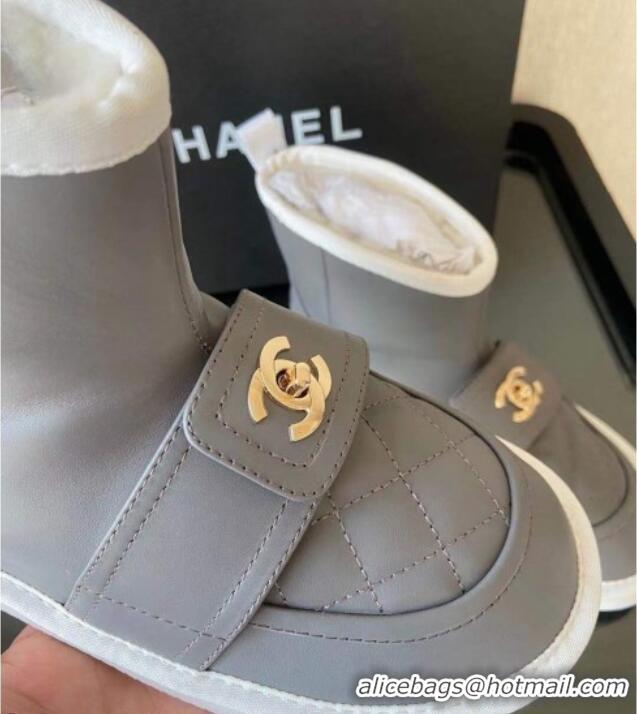 Affordable Price Chanel Soft Calfskin Ankle Short Boots with CC Buckle 111169 Gray