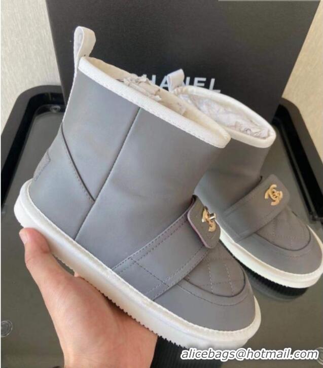 Affordable Price Chanel Soft Calfskin Ankle Short Boots with CC Buckle 111169 Gray