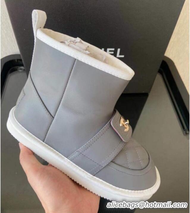 Affordable Price Chanel Soft Calfskin Ankle Short Boots with CC Buckle 111169 Gray