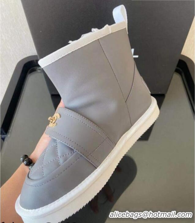 Affordable Price Chanel Soft Calfskin Ankle Short Boots with CC Buckle 111169 Gray