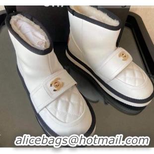 Low Price Chanel Soft Calfskin Ankle Short Boots with CC Buckle 111169 White