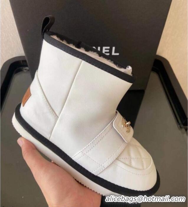 Low Price Chanel Soft Calfskin Ankle Short Boots with CC Buckle 111169 White