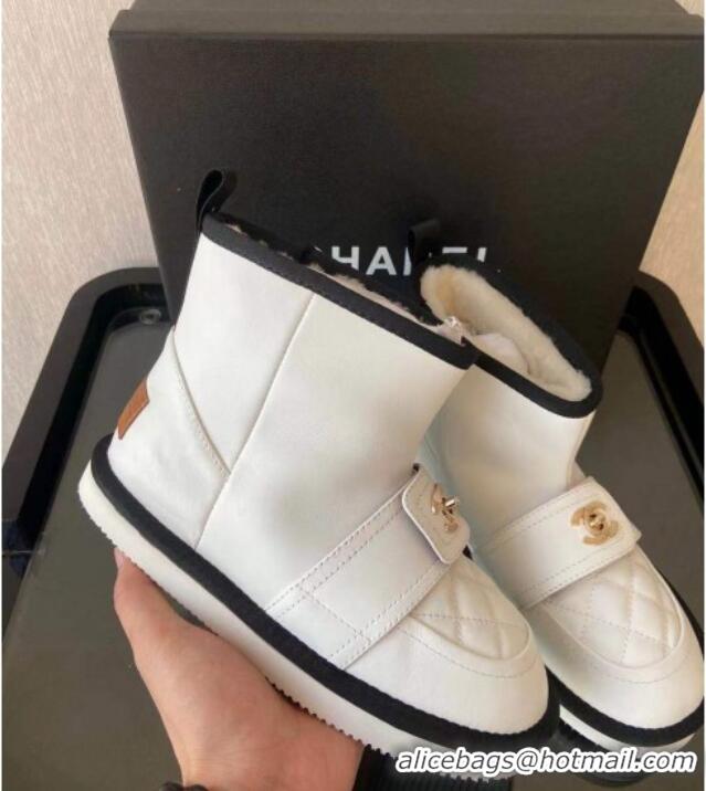 Low Price Chanel Soft Calfskin Ankle Short Boots with CC Buckle 111169 White