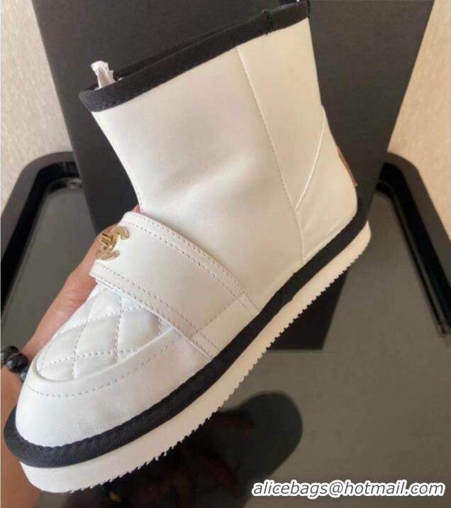 Low Price Chanel Soft Calfskin Ankle Short Boots with CC Buckle 111169 White