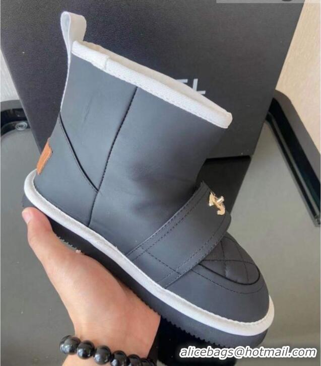 Best Price Chanel Soft Calfskin Ankle Short Boots with CC Buckle 111169 Dark Gray