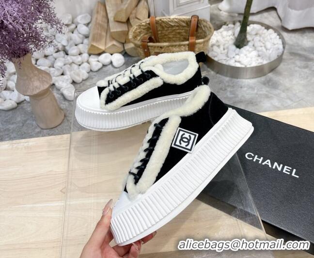 Top Quality Chanel Canvas Wool Logo Patch Sneakers 111176 Black