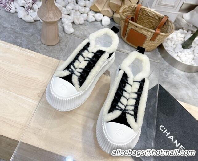 Top Quality Chanel Canvas Wool Logo Patch Sneakers 111176 Black