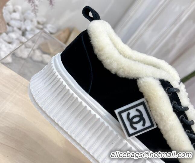 Top Quality Chanel Canvas Wool Logo Patch Sneakers 111176 Black