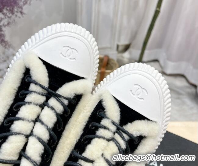 Top Quality Chanel Canvas Wool Logo Patch Sneakers 111176 Black