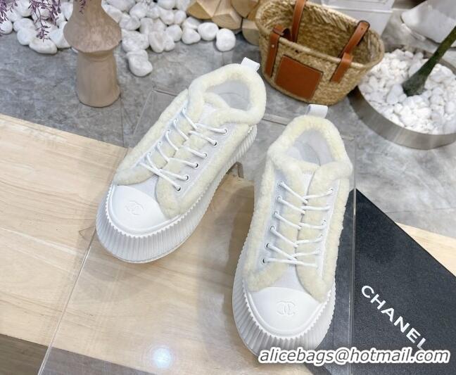 Low Price Chanel Canvas Wool Logo Patch Sneakers 111176 Light Gray