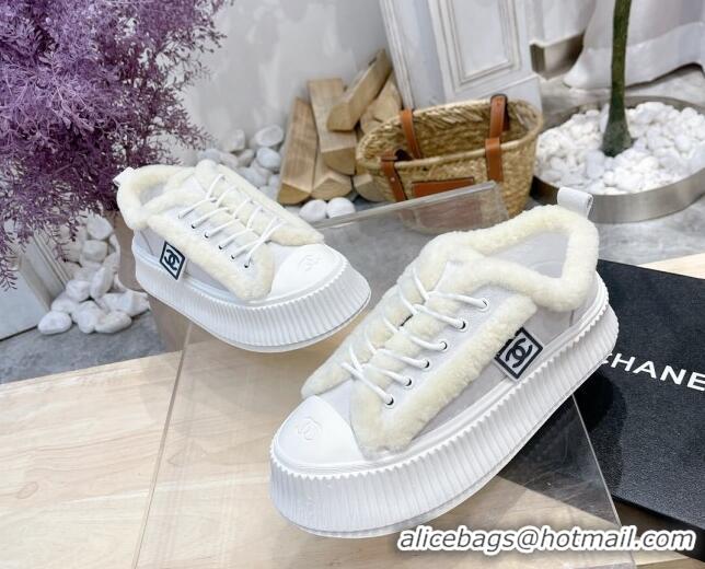 Low Price Chanel Canvas Wool Logo Patch Sneakers 111176 Light Gray