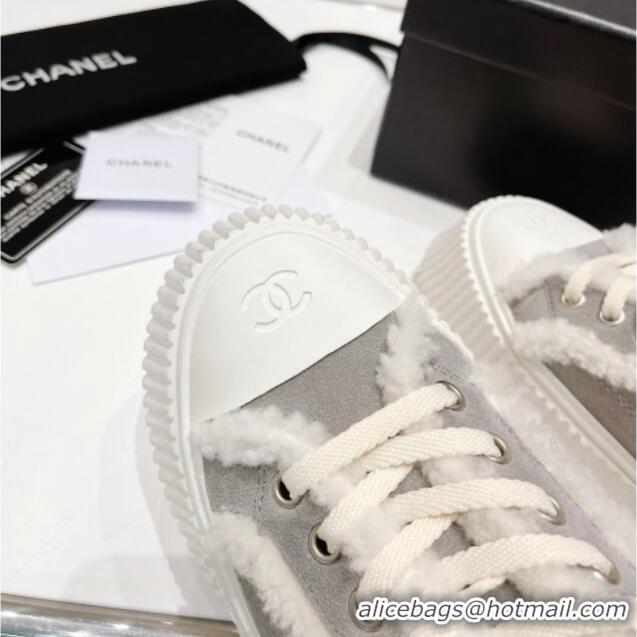 Good Product Chanel Suede Wool Sneakers 111183 Gray