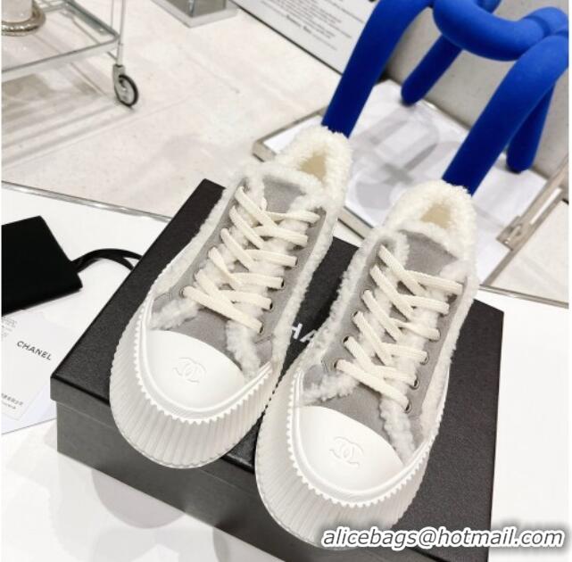 Good Product Chanel Suede Wool Sneakers 111183 Gray