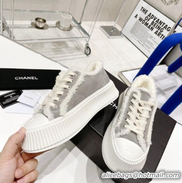 Good Product Chanel Suede Wool Sneakers 111183 Gray