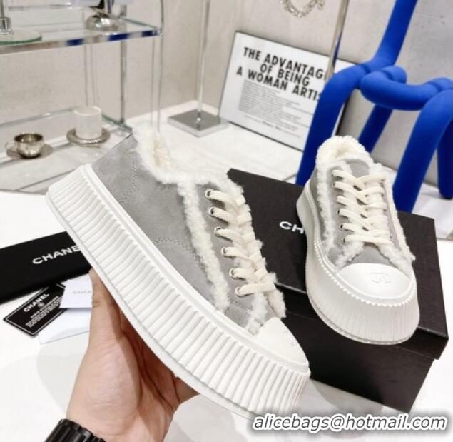 Good Product Chanel Suede Wool Sneakers 111183 Gray