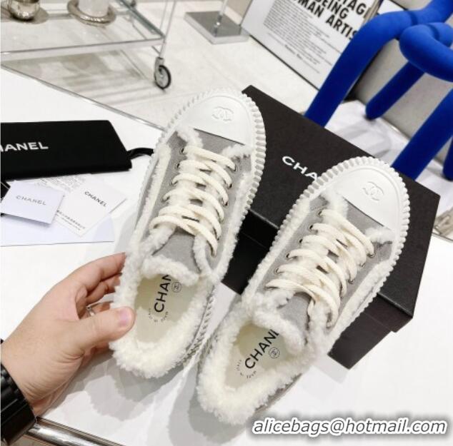 Good Product Chanel Suede Wool Sneakers 111183 Gray