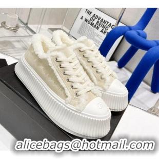 Unique Grade Chanel Suede Wool Sneakers 111183 Beige