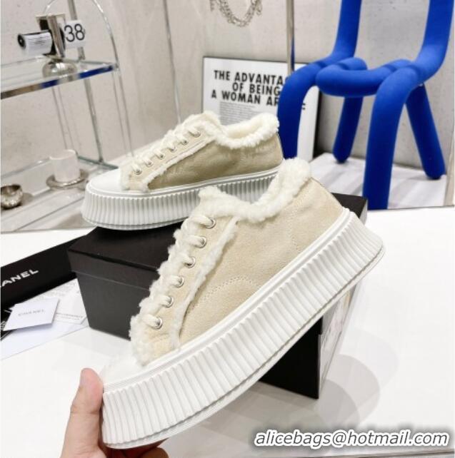 Unique Grade Chanel Suede Wool Sneakers 111183 Beige