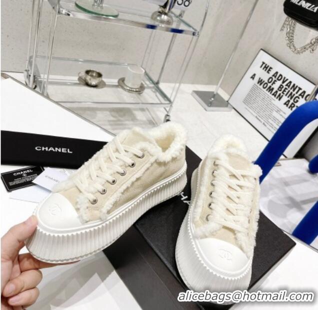 Unique Grade Chanel Suede Wool Sneakers 111183 Beige