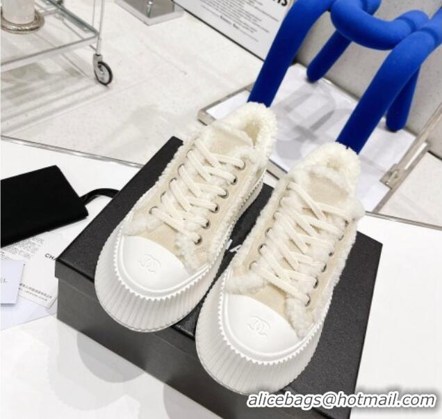 Unique Grade Chanel Suede Wool Sneakers 111183 Beige