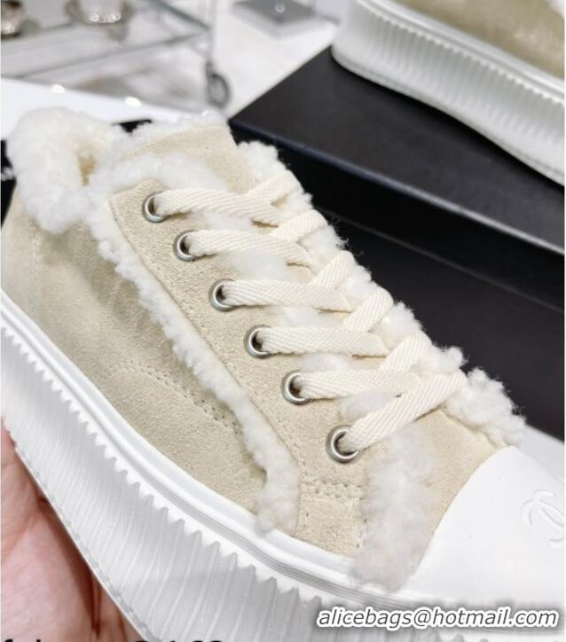 Unique Grade Chanel Suede Wool Sneakers 111183 Beige