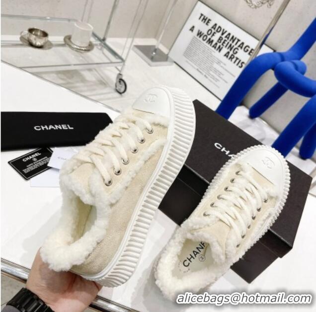 Unique Grade Chanel Suede Wool Sneakers 111183 Beige