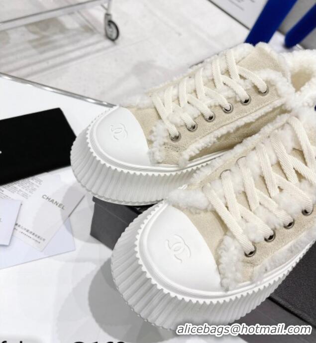 Unique Grade Chanel Suede Wool Sneakers 111183 Beige