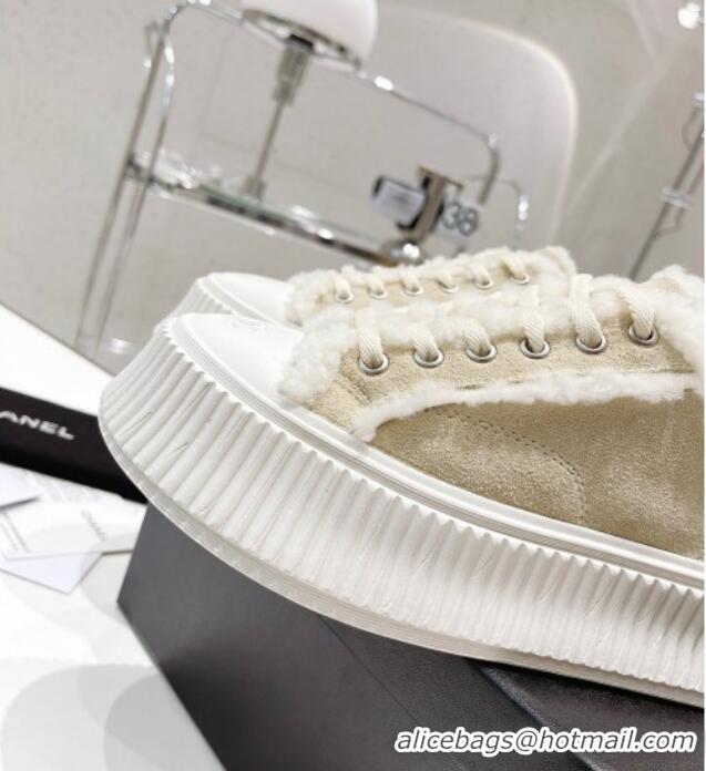 Unique Grade Chanel Suede Wool Sneakers 111183 Beige