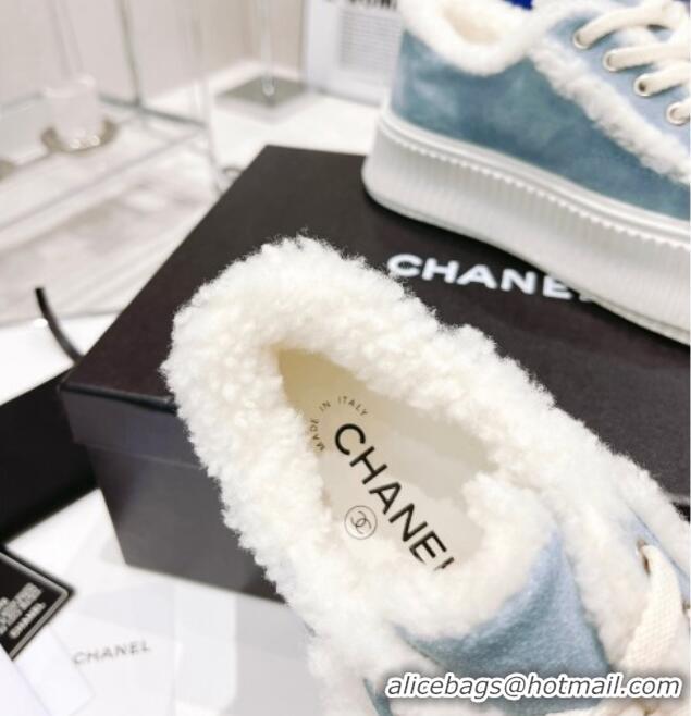 Low Cost Chanel Suede Wool Sneakers 111183 Blue