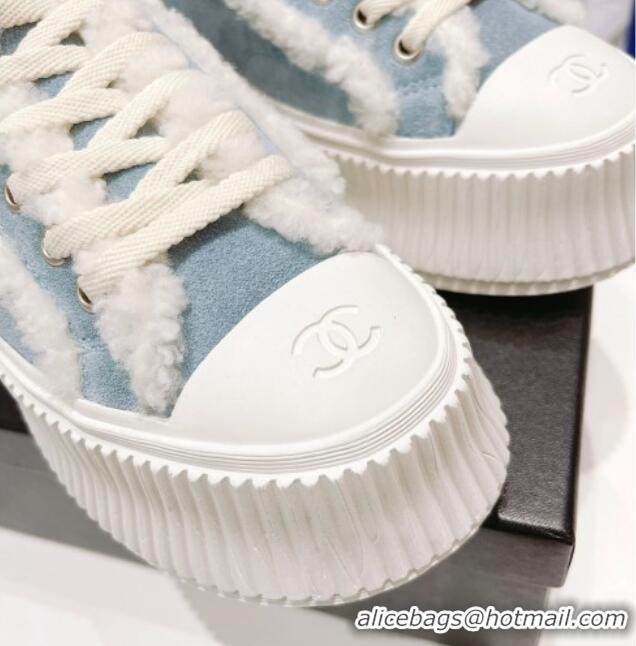 Low Cost Chanel Suede Wool Sneakers 111183 Blue