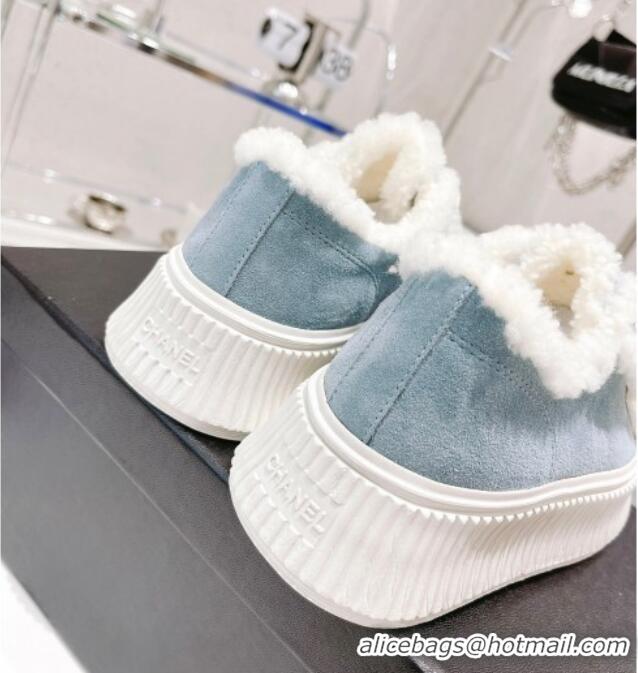 Low Cost Chanel Suede Wool Sneakers 111183 Blue