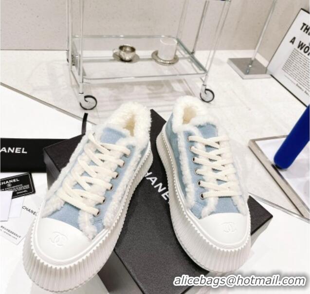 Low Cost Chanel Suede Wool Sneakers 111183 Blue