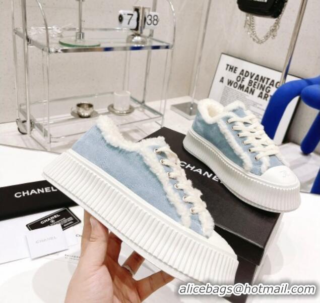 Low Cost Chanel Suede Wool Sneakers 111183 Blue