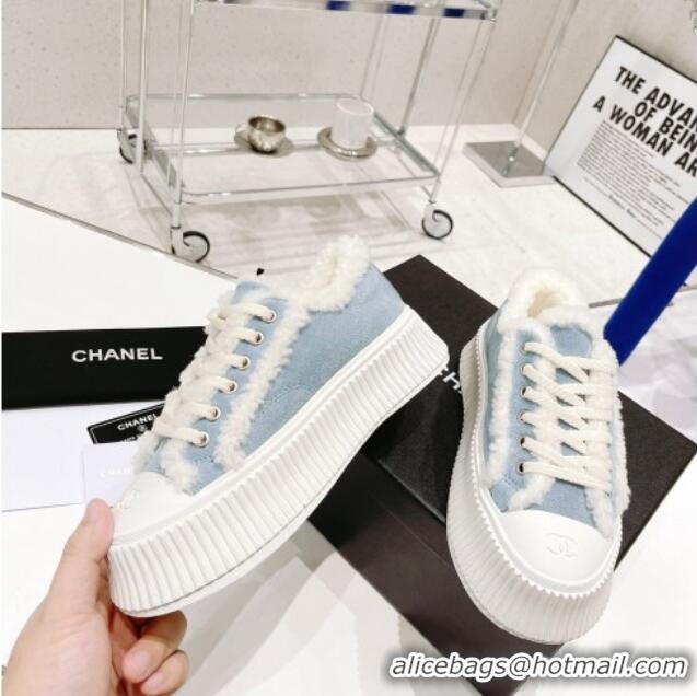 Low Cost Chanel Suede Wool Sneakers 111183 Blue