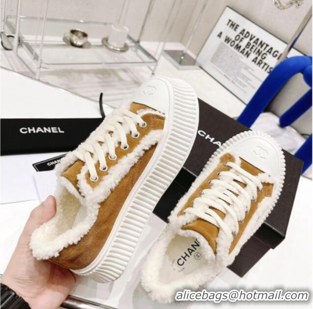 Best Quality Chanel Suede Wool Sneakers 111183 Brown